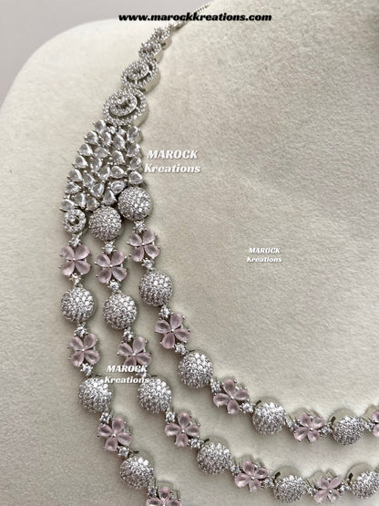 Kristin Silver American Diamond triple layer Necklace set