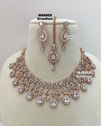 Rose Gold American Diamond Necklace set