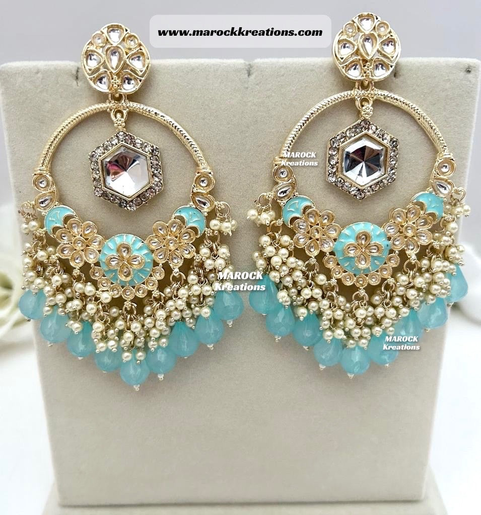 Light Gold Kundan Statement Earrings