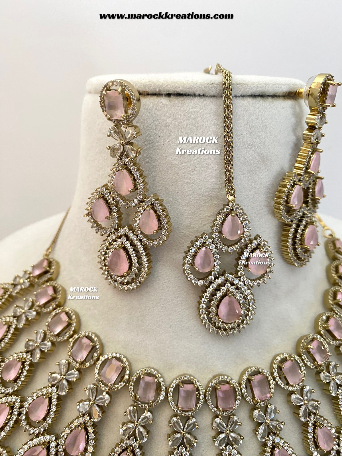 Tushita Antique Gold American Diamond Statement Necklace set/Bridal set