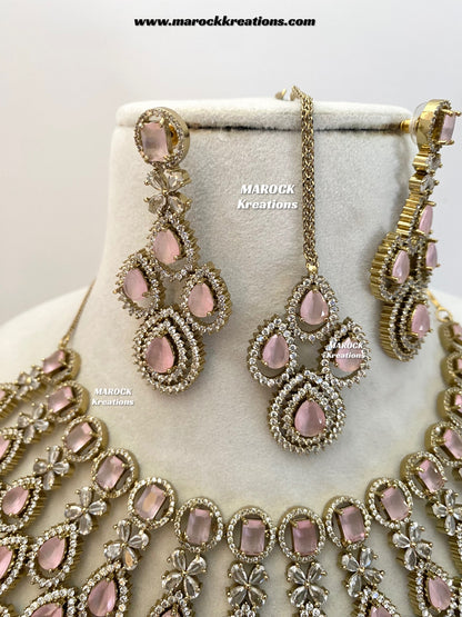 Tushita Antique Gold American Diamond Statement Necklace set/Bridal set