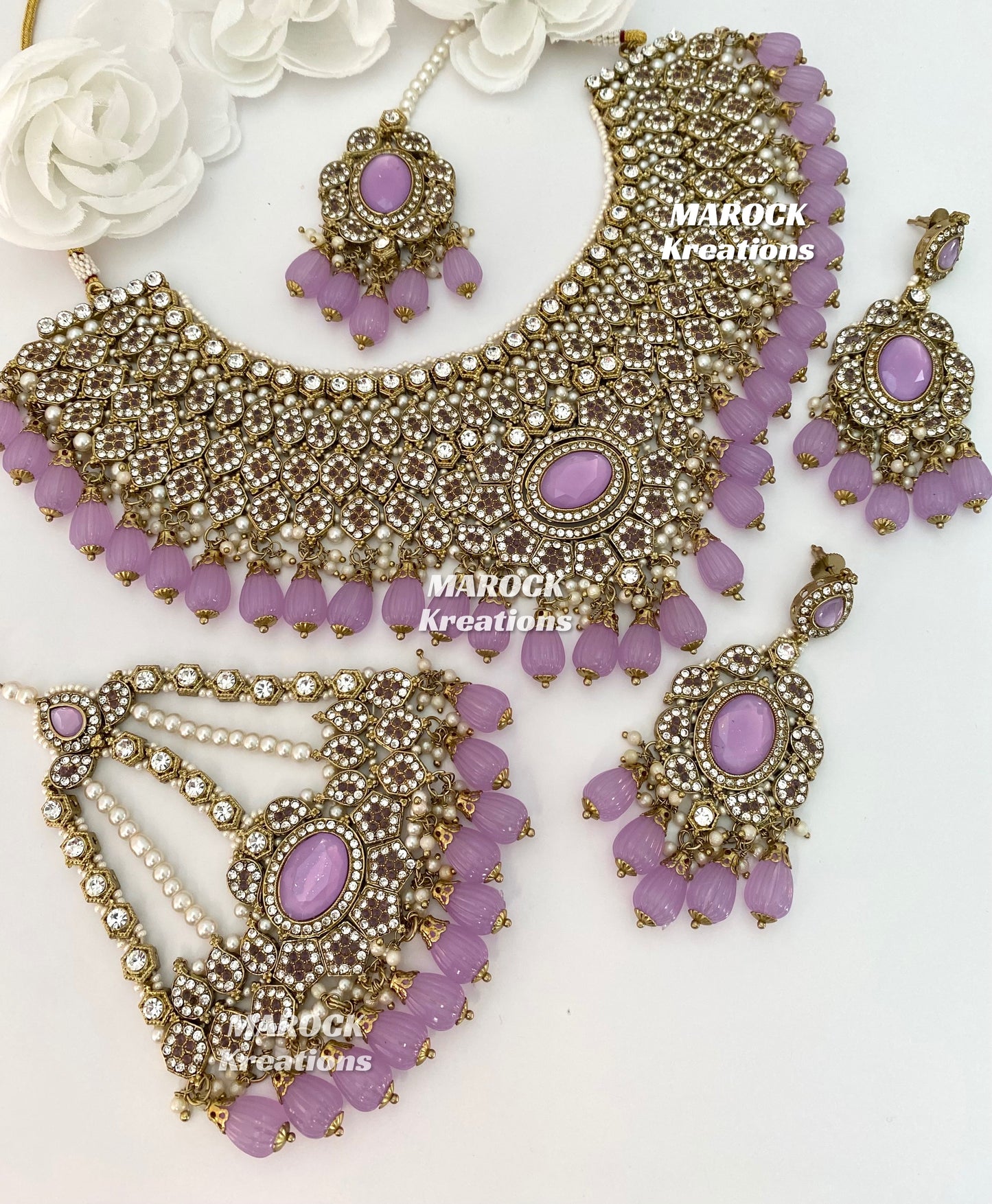 Antique Gold Pakistani Lavender Necklace set