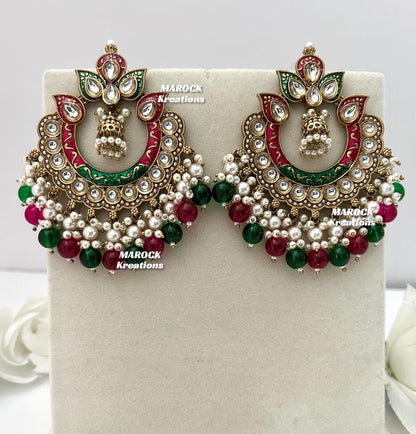 Premium Quality Kundan Meenakari Statement Earrings