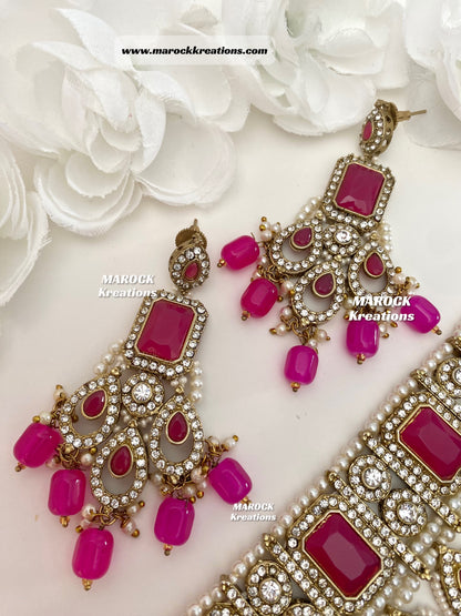 Zainab Antique Gold base with white stones Pakistani Choker set