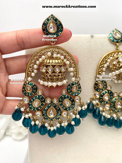 Tanya Bollywood style Kundan Meenakari Statement Earrings