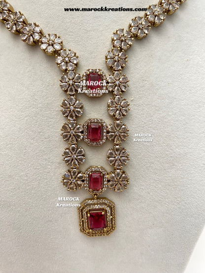 Claudia Antique Gold American Diamond Statement Necklace set