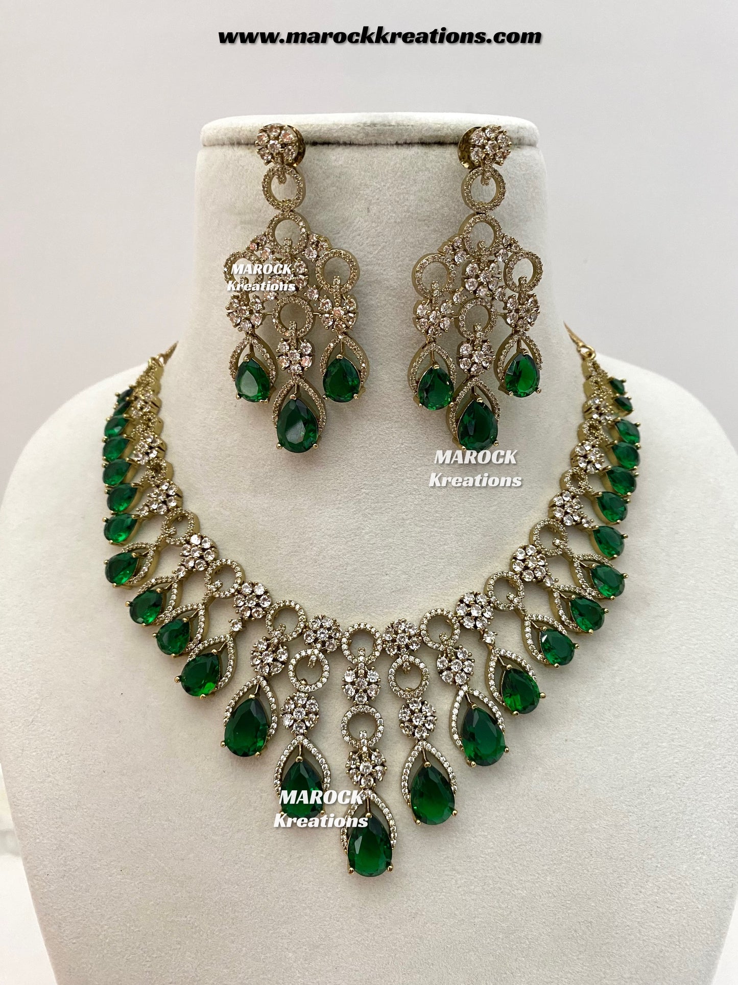 Anshika Antique Gold American Diamond Statement Necklace set