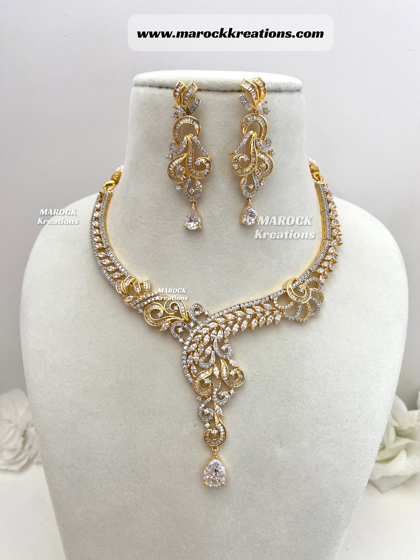 Elahi Gold American Diamond Necklace set