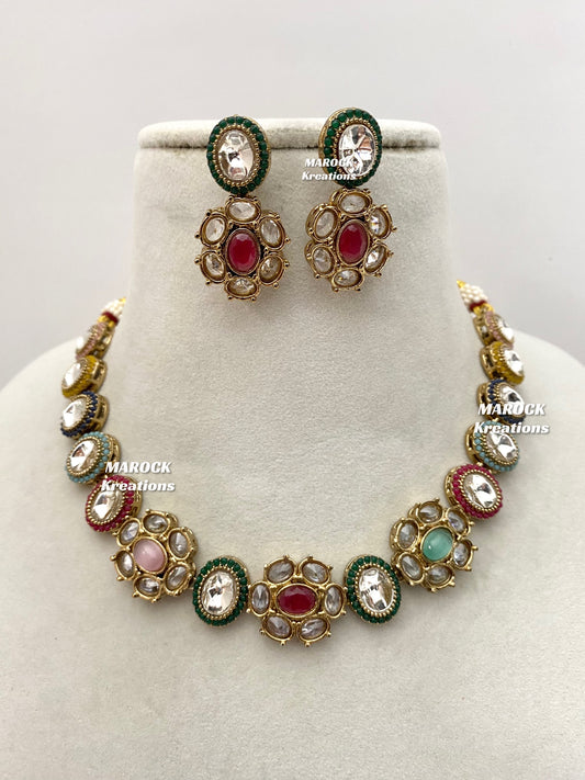 Arina Premium Quality Kundan Single line necklace set