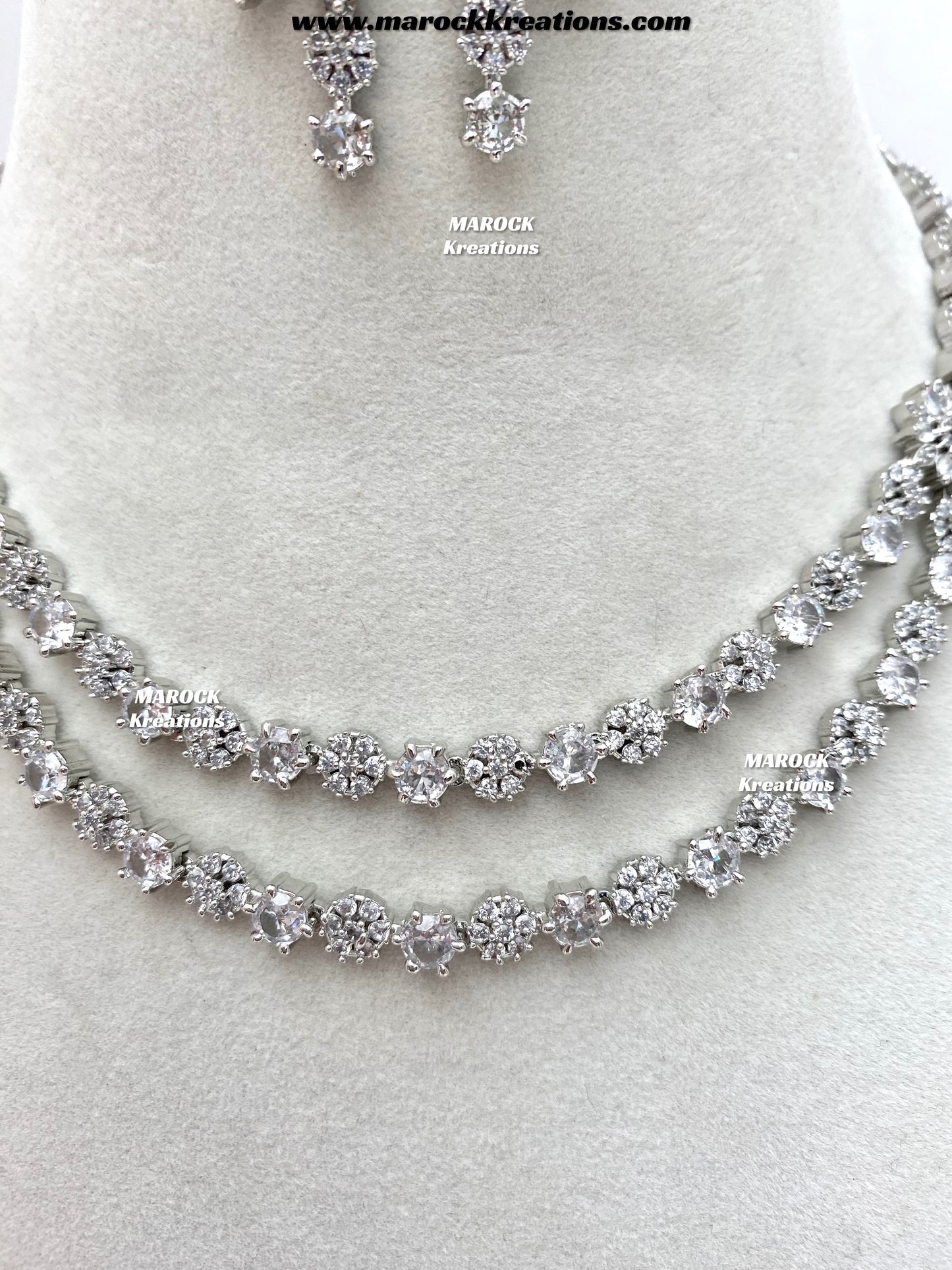 Sumra Silver American Diamond Double layer Necklace set  on