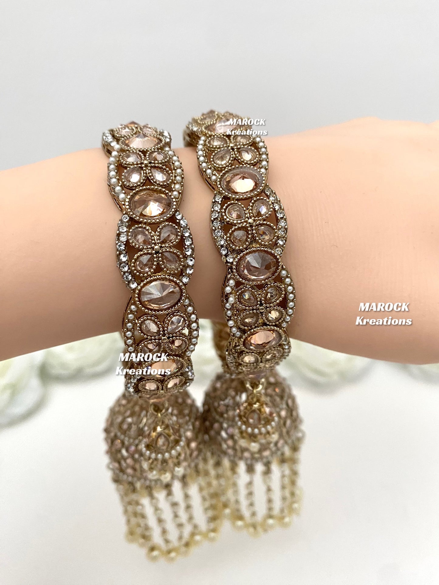 Kaynat Antique Gold Kaleere style Jhumki Bangles/Kade