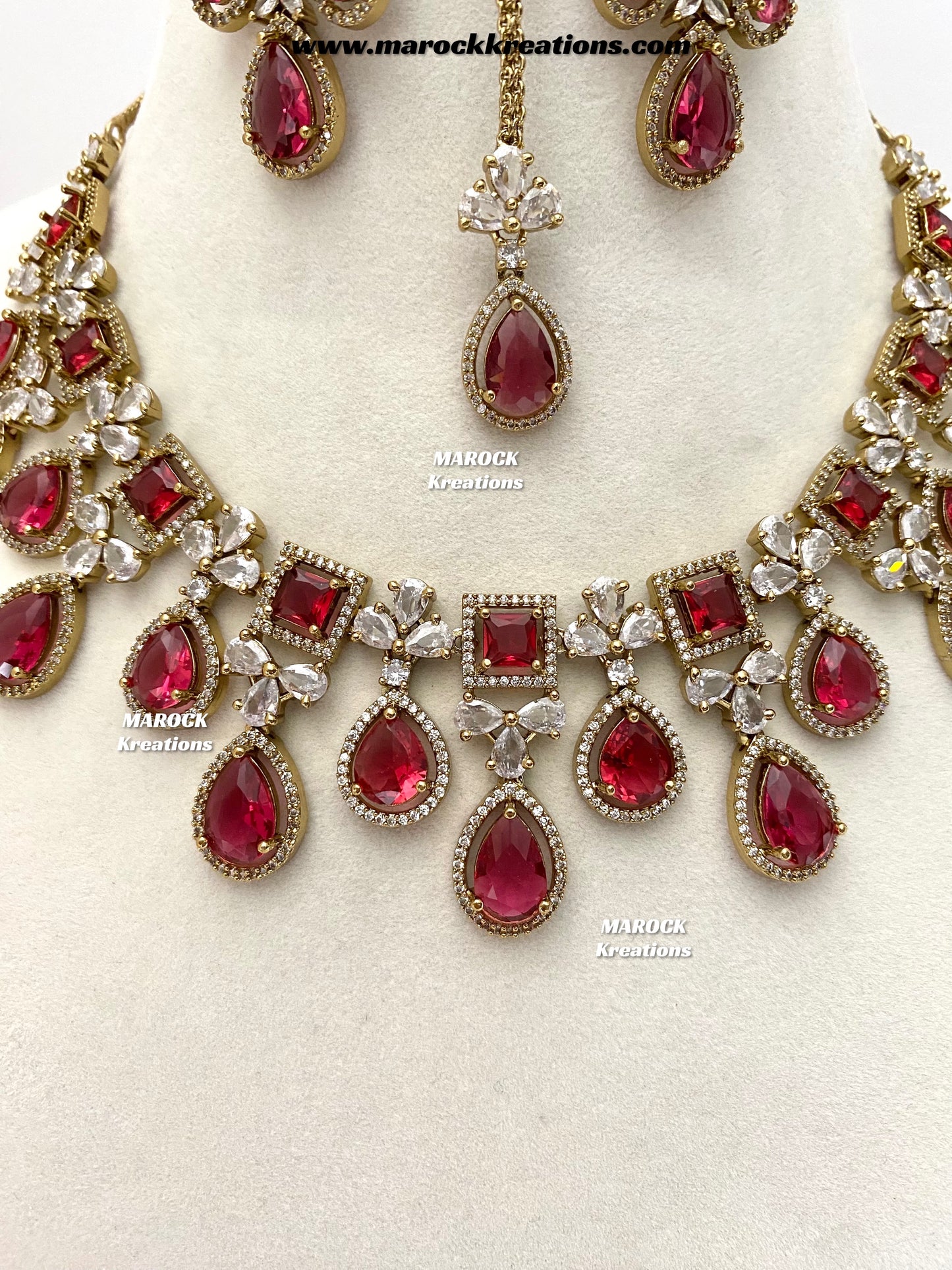 Erona Antique Gold American Diamond Statement Necklace set