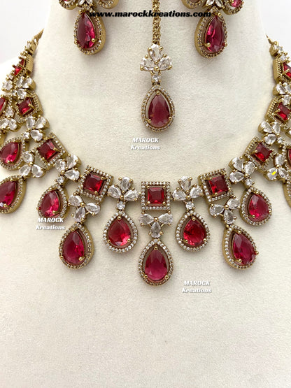 Erona Antique Gold American Diamond Statement Necklace set