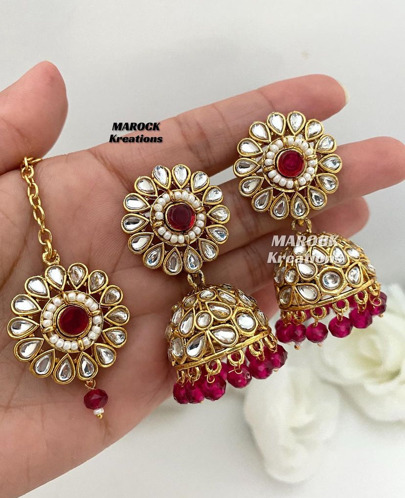 Sehaj Kundan Jhumki Earrings and tikka set