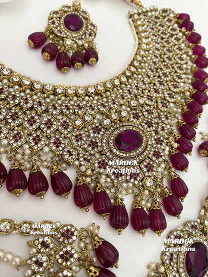 Antique Gold Pakistani Wine Necklace set