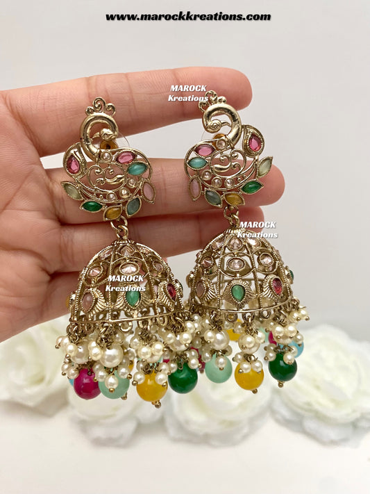 Antique Gold Polki Jhumki Earrings