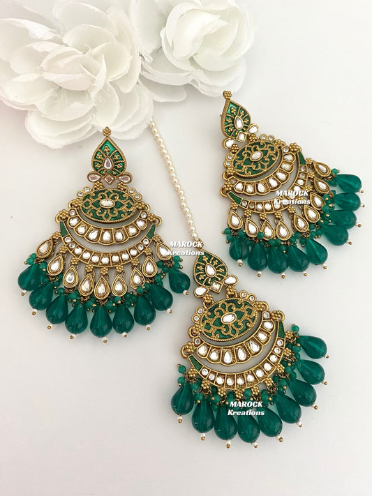 Premium Quality Kundan Meenakari Statement Earrings and tikka sets