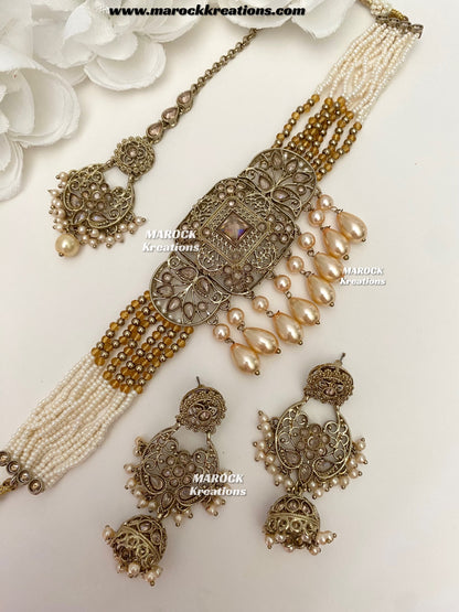 Naila Antique Gold Polki Choker set