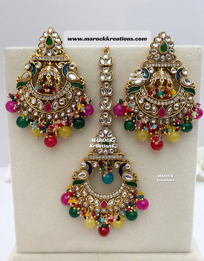 Premium Quality Kundan Earrings and tikka set