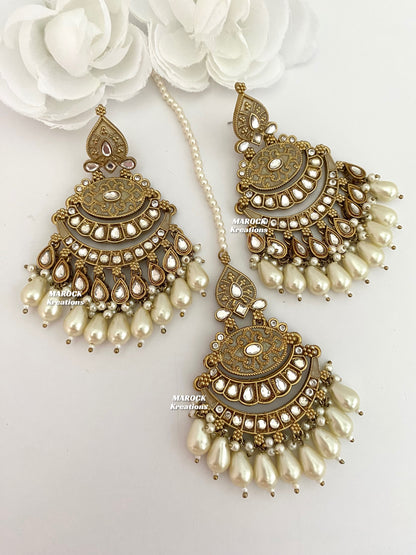 Premium Quality Kundan Meenakari Statement Earrings and tikka sets