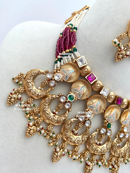 Sonika Premium Quality Gold plated Kundan Necklace set