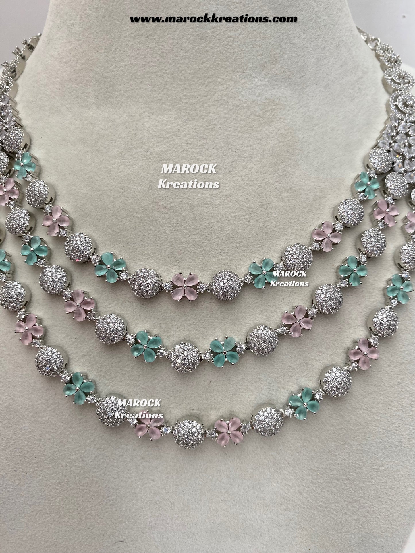 Kristin Silver American Diamond triple layer Necklace set