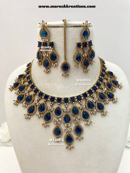 Noria Antique Gold American Diamond Statement Necklace set