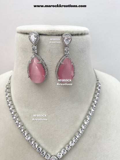 Ambreen Silver American Diamond Necklace set