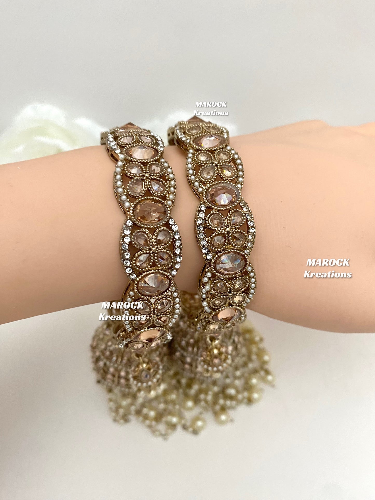 Kaynat Antique Gold Kaleere style Jhumki Bangles/Kade