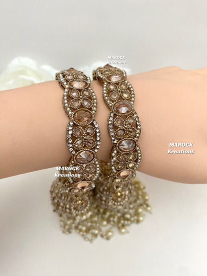 Kaynat Antique Gold Kaleere style Jhumki Bangles/Kade