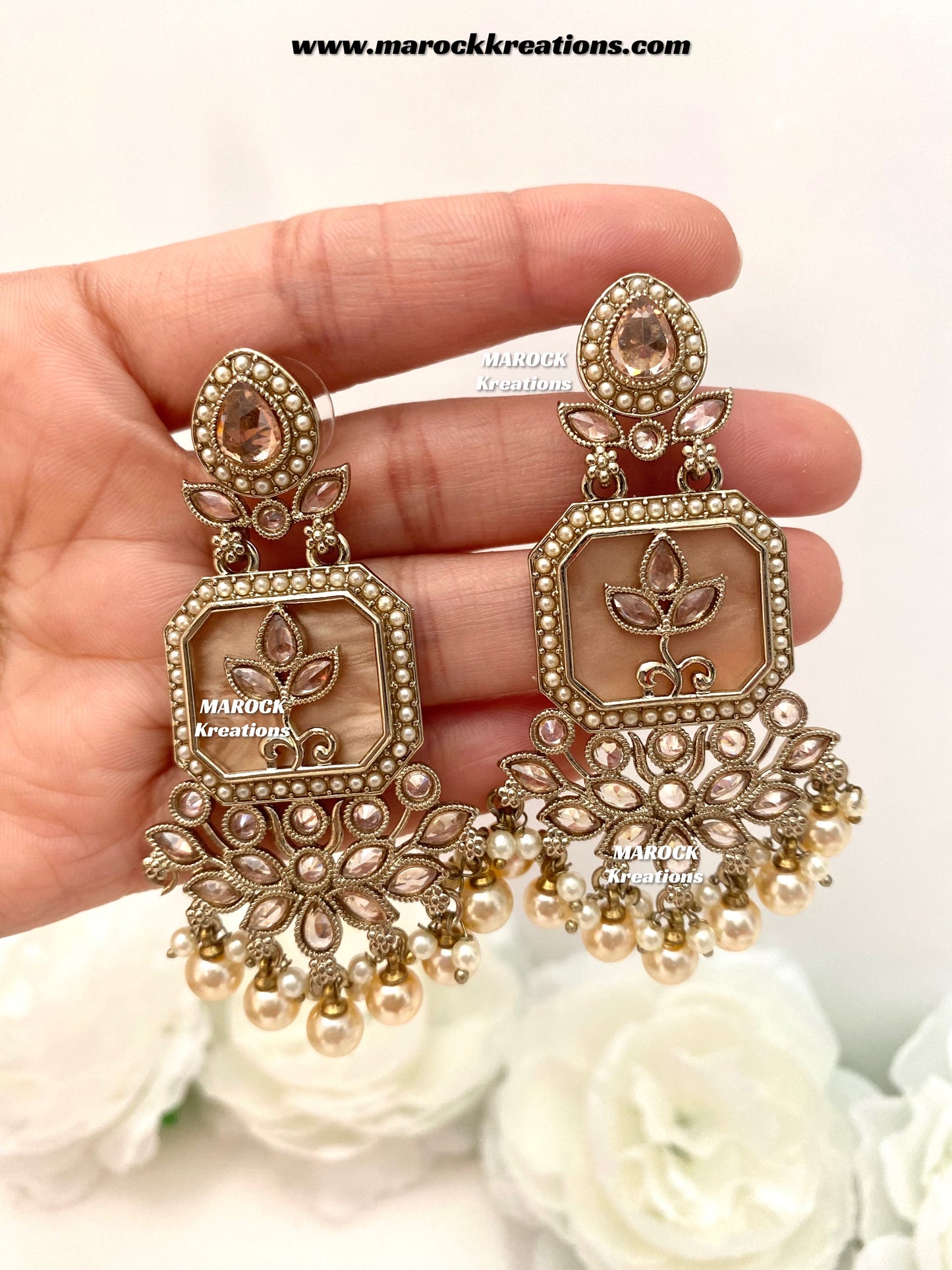 Manika Premium quality Antique gold MOP Statement Earrings