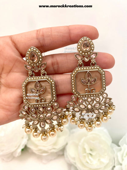 Manika Premium quality Antique gold MOP Statement Earrings