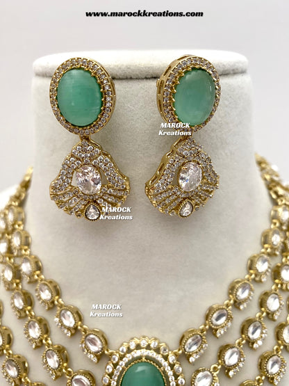 Salina Premium Quality Moissanite Kundan triple layer Necklace set