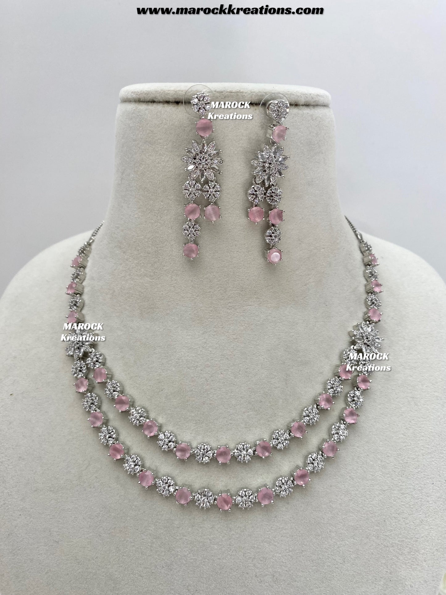 Sumra Silver American Diamond Double layer Necklace set  on