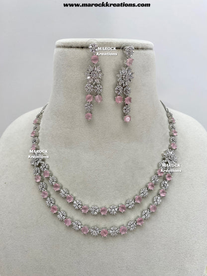 Sumra Silver American Diamond Double layer Necklace set  on