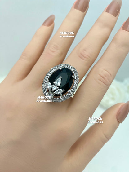 Silver American Diamond adjustable Finger Ring