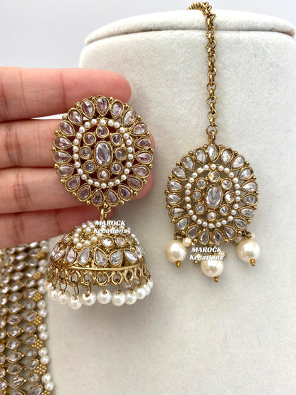 Antique Gold White Polki Raani Haar/Long Necklace