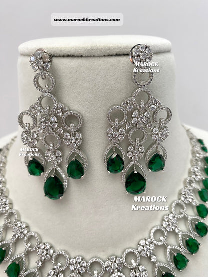 Anshika Silver American Diamond Necklace set