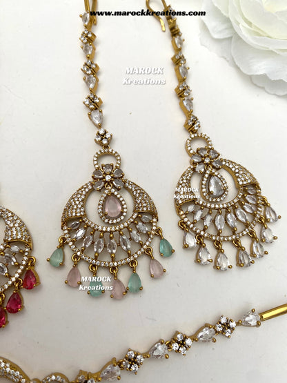 Antique Gold base American Diamond Tikka