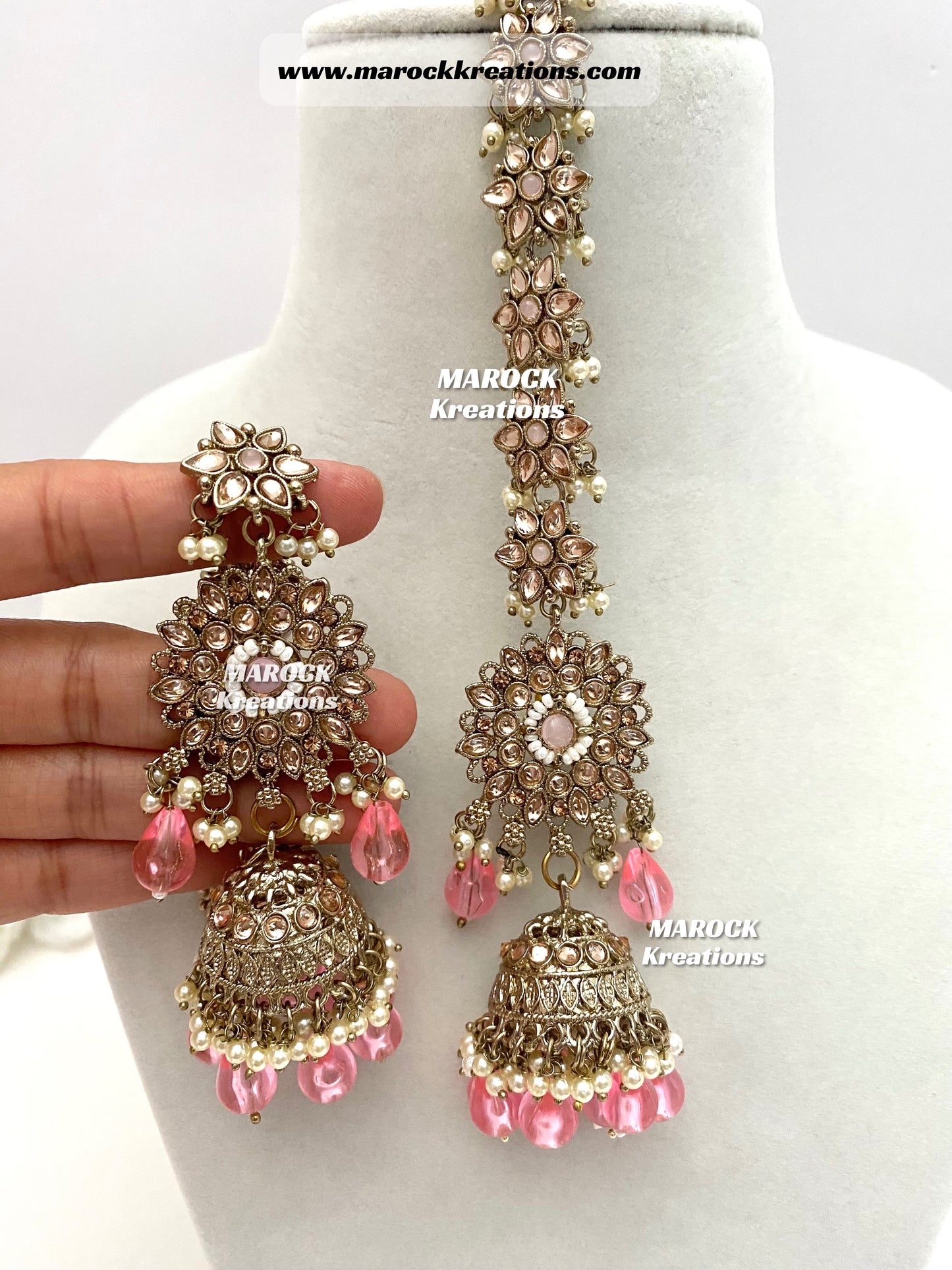 Bollywood style Polki Bahubali Jhumki Earrings comes with saharey