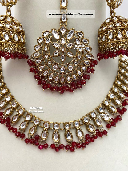 Kundan Necklace set comes with Jhumki Earrings and Tikka