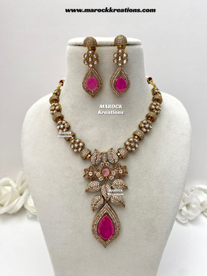 Milly Premium Quality Moissanite Kundan and American diamond Statement necklace set