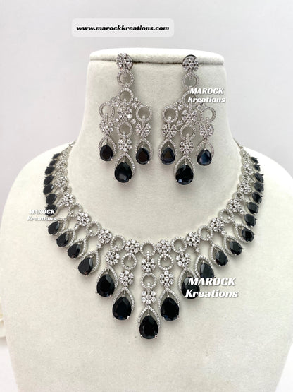 Anshika Silver American Diamond Necklace set