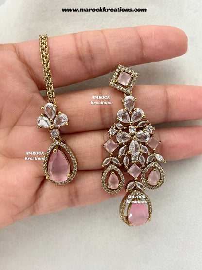 Erona Antique Gold American Diamond Statement Necklace set