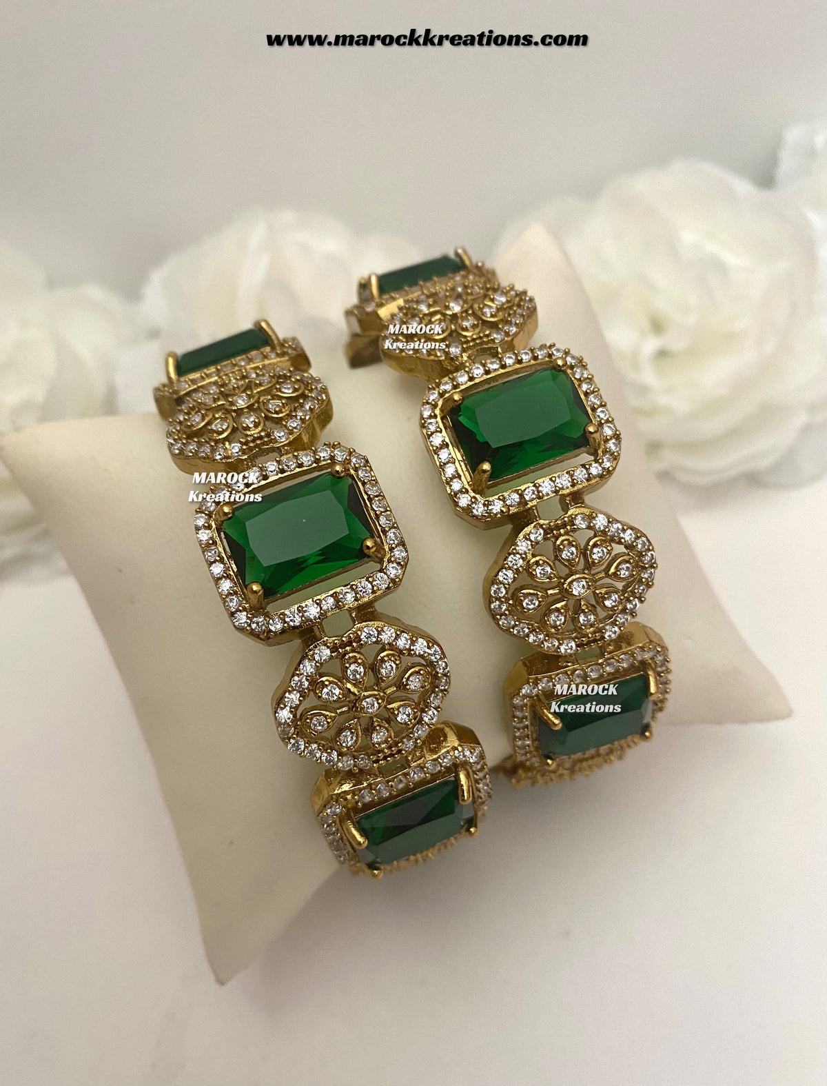 Trispa Antique Gold American Diamond Statement Bangles/Kade