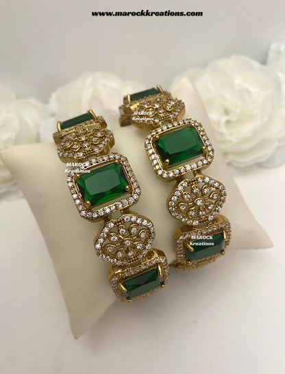 Trispa Antique Gold American Diamond Statement Bangles/Kade