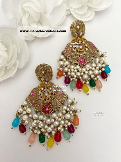 Premium Quality Polki Meenakari Statement Earrings