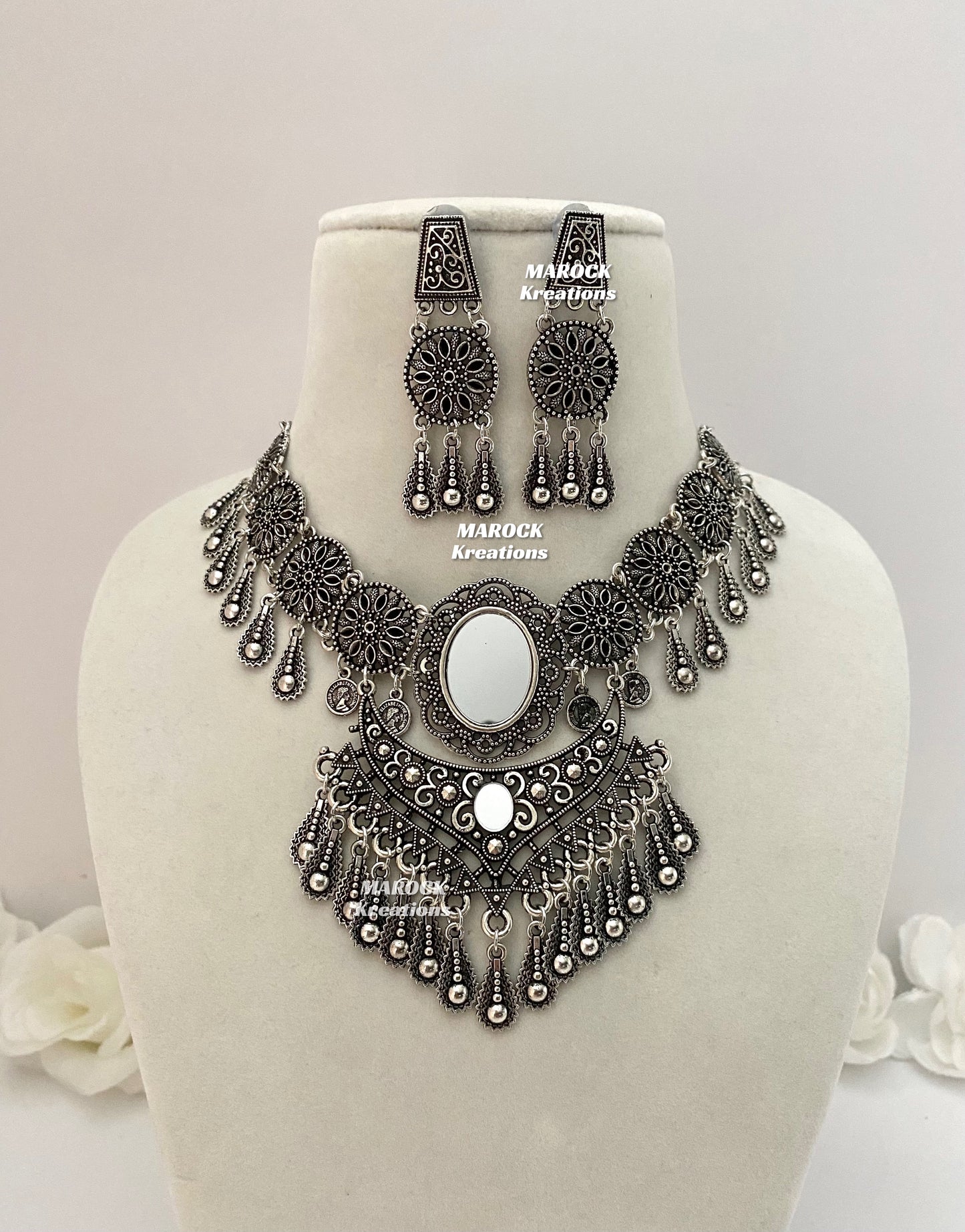 Oxidized Mirror Necklace set