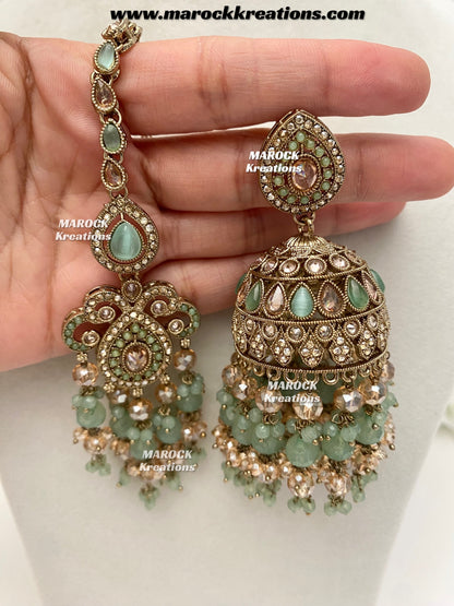 Nazmun Antique Gold Pakistani Polki  choker/necklace set with Passa