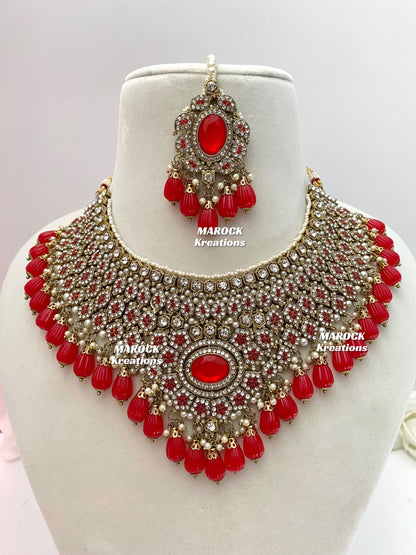 Antique Gold Pakistani Red Necklace set